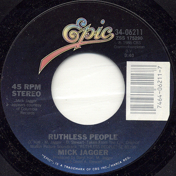 Mick Jagger : Ruthless People (7", Single, Styrene, Pit)
