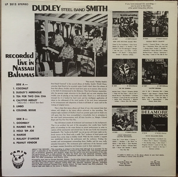 Dudley Smith Steel Band : Dudley Smith's Steel Band Carnival (LP, Album)
