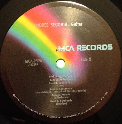 Andrés Segovia / Johann Sebastian Bach And Other Works By Fernando Sor, Felix Mendelssohn-Bartholdy, Heitor Villa-Lobos, Joaquín Rodrigo : Bach: Chaconne (LP, Album, RE)