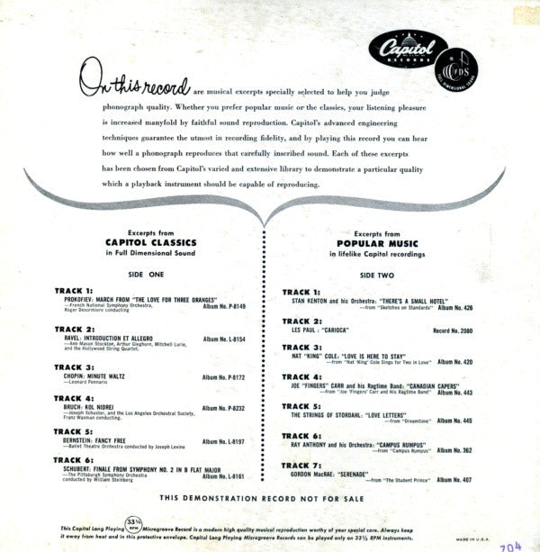Various : Hi-Fi Demonstration Record (10", Comp, Promo)