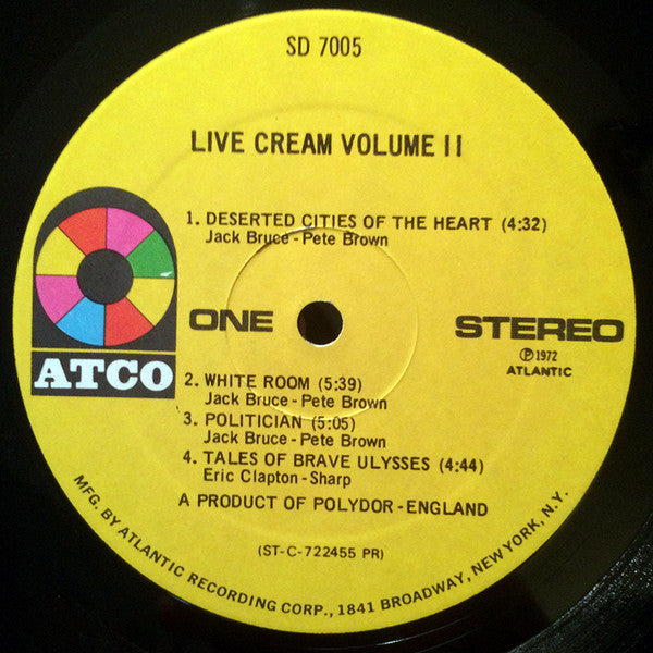 Buy Cream : Live Cream Volume II (LP, Album, PR) Online for a