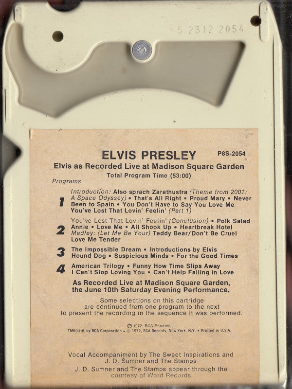 Elvis Presley : Elvis As Recorded At Madison Square Garden (8-Trk)