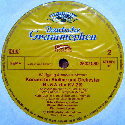 Wolfgang Amadeus Mozart • Wiener Philharmoniker • Itzhak Perlman • James Levine (2) : Violinkonzerte - Violin Concertos Nos. 3 & 5 (LP)