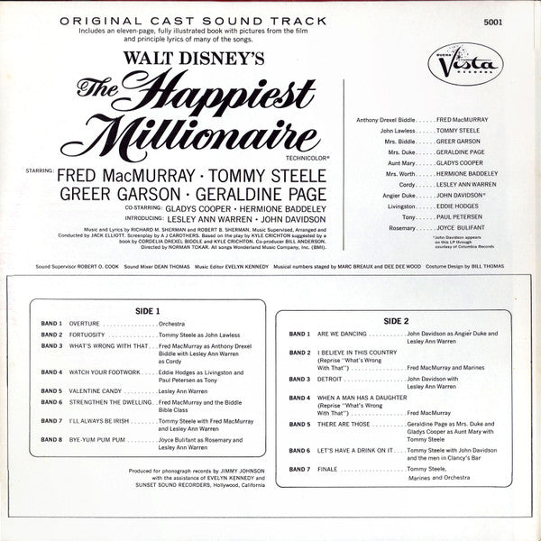 Various : Walt Disney's The Happiest Millionaire:  Original Cast Soundtrack (LP, Album)