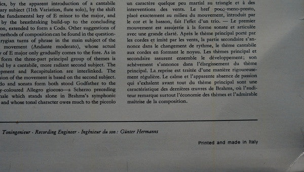 Johannes Brahms, Herbert von Karajan, Berliner Philharmoniker : Symphonie Nr. 4 (LP, RP)