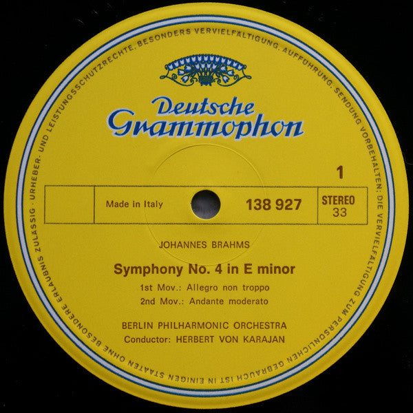 Johannes Brahms, Herbert von Karajan, Berliner Philharmoniker : Symphonie Nr. 4 (LP, RP)
