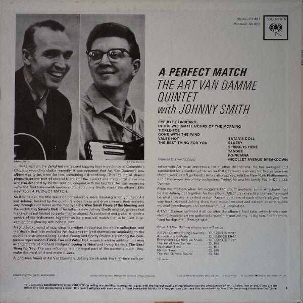 The Art Van Damme Quintet With Johnny Smith : A Perfect Match (LP, Mono, Promo)