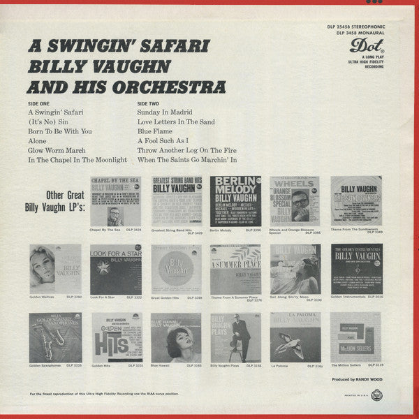 Billy Vaughn And His Orchestra : A Swingin' Safari (LP, Album)