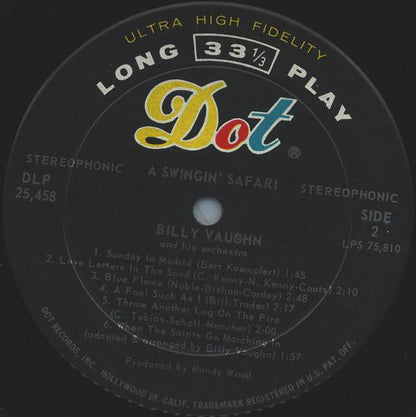 Billy Vaughn And His Orchestra : A Swingin' Safari (LP, Album)