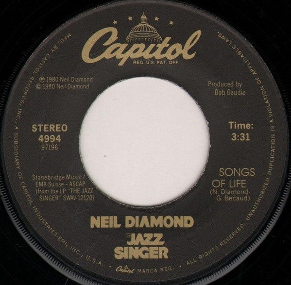 Neil Diamond : America / Songs Of Life (7", Single, Win)