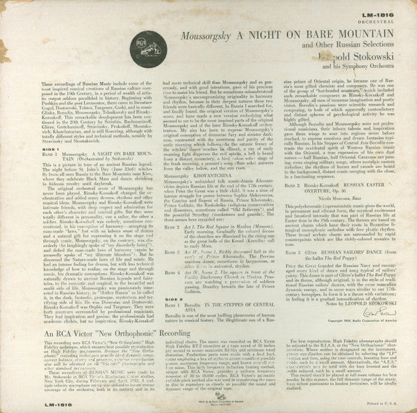 Modest Mussorgsky, Leopold Stokowski : A Night On Bare Mountain (And Other Russian Selections) (LP, Album, Mono)