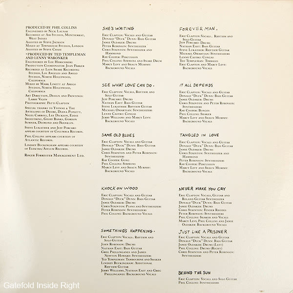 Eric Clapton : Behind The Sun (LP, Album, Club, Col)