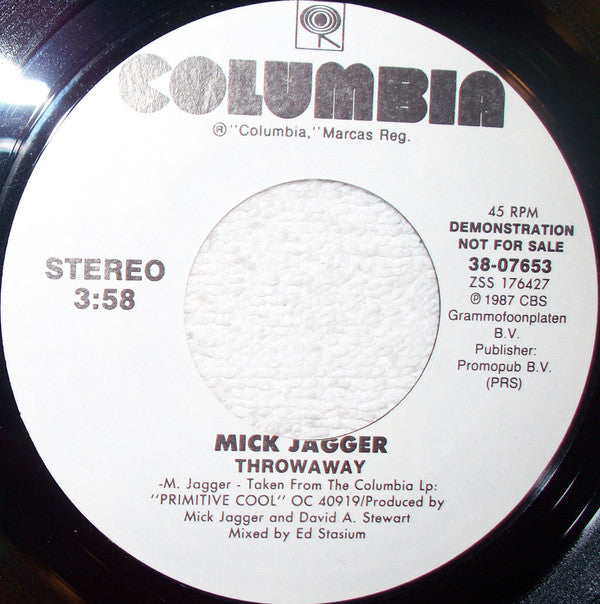 Mick Jagger : Throwaway (7", Promo)