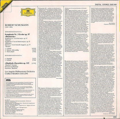 Robert Schumann, Carlo Maria Giulini, Los Angeles Philharmonic Orchestra : Symphonie No. 3 »Rheinische« / Manfred-Ouvertüre (LP, RP)