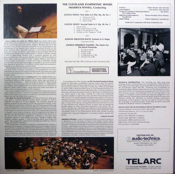Frederick Fennell, The Cleveland Symphonic Winds - Gustav Holst / Georg Friedrich Händel / Johann Sebastian Bach : Suite No. 1 In E-Flat • Suite No. 2 In F / Music For The Royal Fireworks / Fantasia In G (LP)