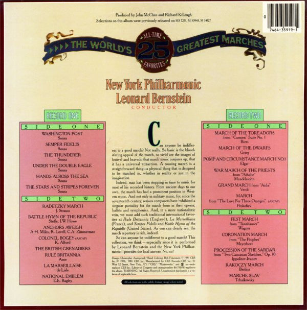 Leonard Bernstein - The New York Philharmonic Orchestra : The World's 25 Greatest Marches (2xLP, Comp)