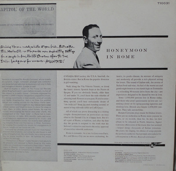 Renato Carosone E Il Suo Quartetto : Honeymoon In Rome (LP, Album)