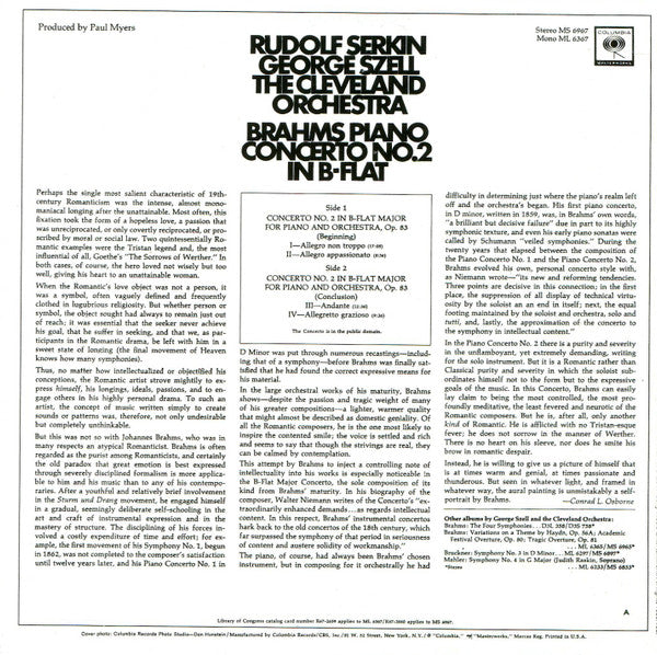 Buy Johannes Brahms, Rudolf Serkin, George Szell, The Buy Johannes Brahms, Rudolf Serkin, George Szell, The