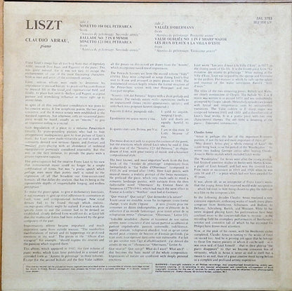 Claudio Arrau, Franz Liszt : Sonetto 104 Del Petrarca / Ballade 2 / Sonetto 123 Del Petrarca / Vallée D'Obermann / Valse Oubliée 1 / Les Jeux D'eaux À La Villa D'este (LP)