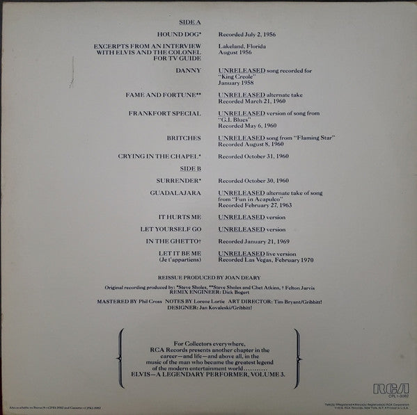 Elvis Presley : A Legendary Performer - Volume 3 (LP, Comp)