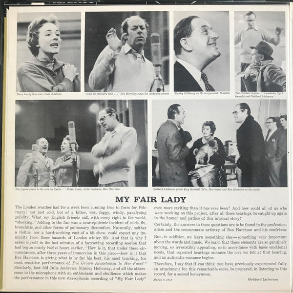 "My Fair Lady" Original London Cast, Rex Harrison, Julie Andrews With Stanley Holloway Book And Lyrics By Alan Jay Lerner Music By Frederick Loewe : My Fair Lady (LP, Album)