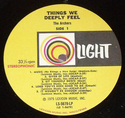 The Archers (3) : ...Things We Deeply Feel (LP, Album)