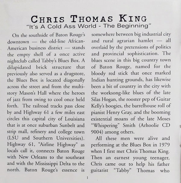 Chris Thomas King : It's A Cold Ass World - The Beginning (CD, Album, RE)