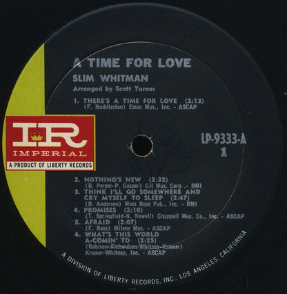 Slim Whitman : A Time For Love (LP, Album, Mono)