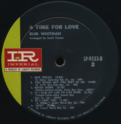 Slim Whitman : A Time For Love (LP, Album, Mono)