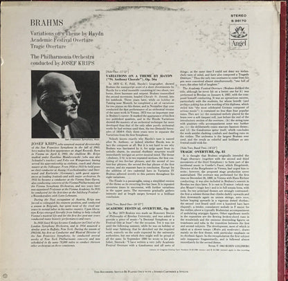 Johannes Brahms, Philharmonia Orchestra, Josef Krips : Variations On A Theme By Haydn / Academic Festival Overture / Tragic Overture (LP)