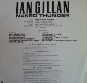 Ian Gillan : Naked Thunder (12", Promo, Smplr, Cle)