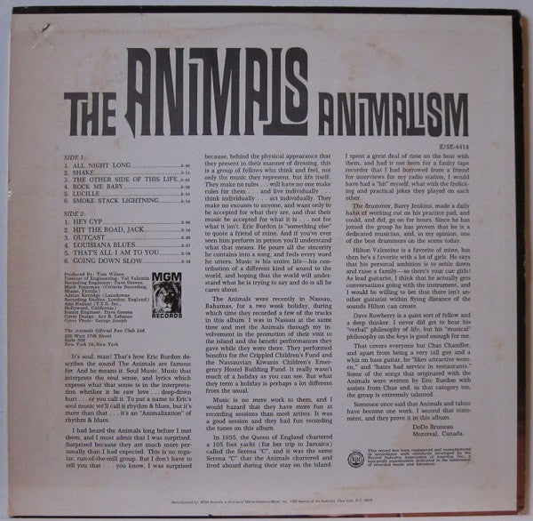 The Animals : Animalism (LP, Album, Mono, MGM)