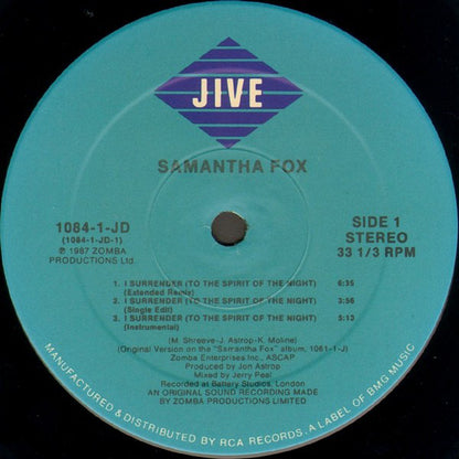 Samantha Fox : Naughty Girls (Need Love Too) / I Surrender (To The Spirit Of The Night) (12")