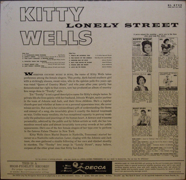Kitty Wells : Lonely Street (LP, Mono)