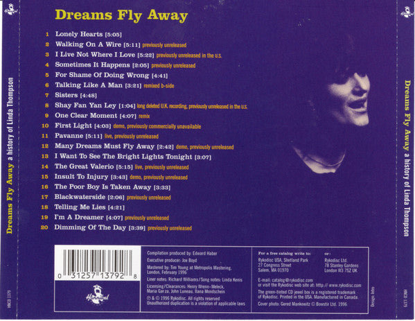 Linda Thompson : Dreams Fly Away  (A History Of Linda Thompson) (CD, Comp)