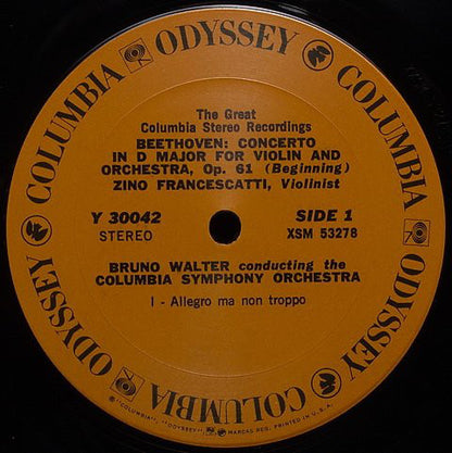 Ludwig van Beethoven – Zino Francescatti, Columbia Symphony Orchestra, Bruno Walter : Violin Concerto (LP, RE)