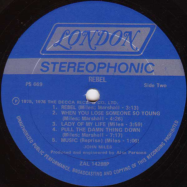 John Miles : Rebel (LP, Album, Pet)