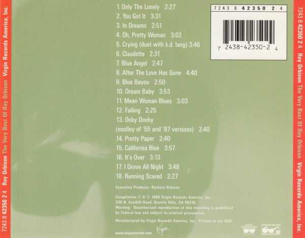 Roy Orbison : The Very Best Of Roy Orbison (CD, Comp, RM)