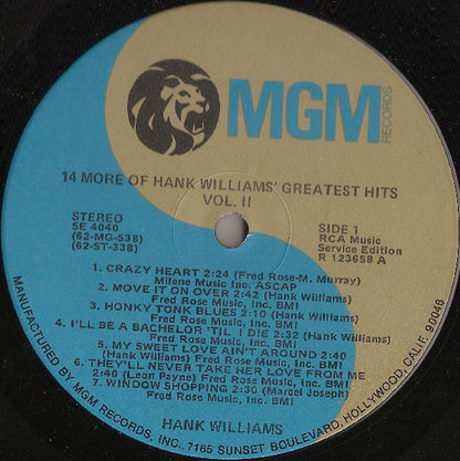 Hank Williams : 14 More Of Hank Williams' Greatest Hits Vol. II (LP, Comp, Club, RE)
