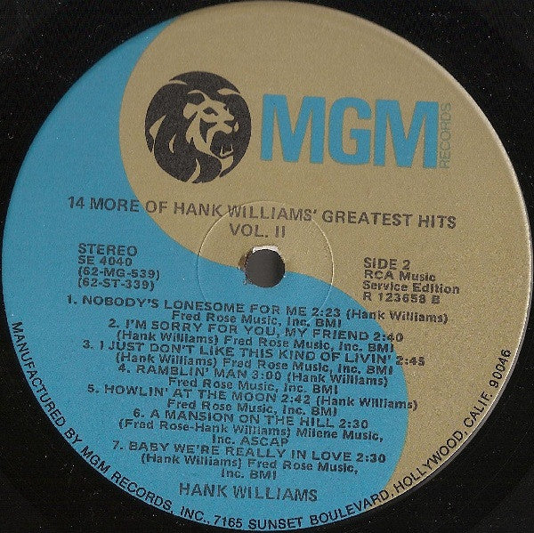 Hank Williams : 14 More Of Hank Williams' Greatest Hits Vol. II (LP, Comp, Club, RE)