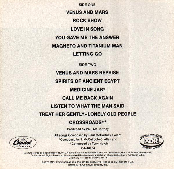 Wings (2) : Venus And Mars (Cass, Album, RE, RM, XDR)