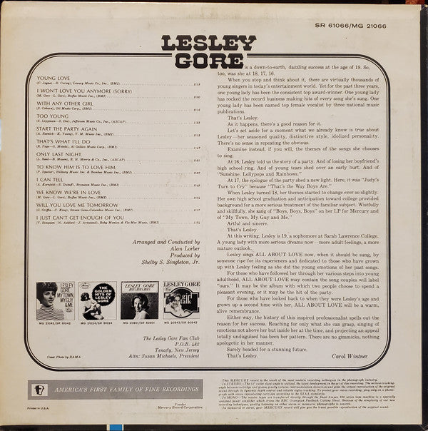 Lesley Gore : Sings All About Love (LP, Album, Mono)