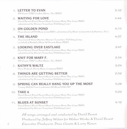 David Benoit : Letter To Evan (CD, Album)