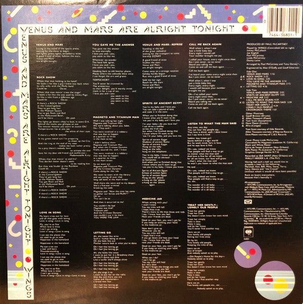 Wings (2) : Venus And Mars (LP, Album, RE, Pit)