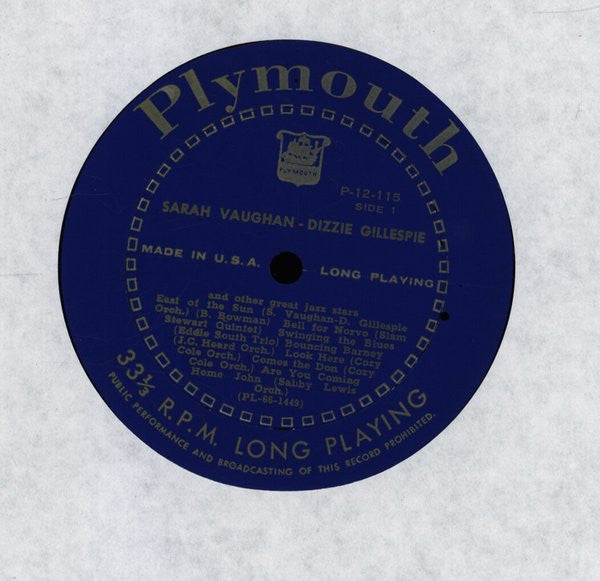 Various : Sarah Vaughan And Dizzie Gillespie And Other Jazz Stars (LP, Comp)