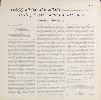 Leopold Stokowski, Sergei Prokofiev, Arnold Schoenberg : Romeo And Juliet / Transfigured Night (LP, Album, Mono)
