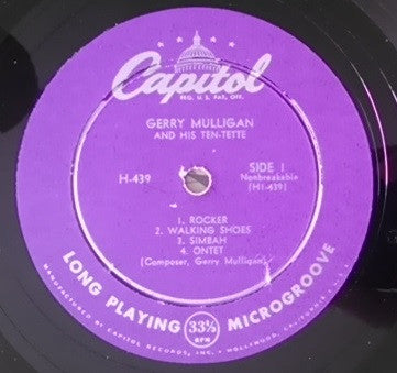 Gerry Mulligan Tentette : Gerry Mulligan And His Ten-Tette (10", Mono)