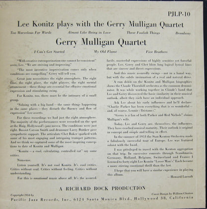 Lee Konitz And Gerry Mulligan Quartet : Lee Konitz And The Gerry Mulligan Quartet (10", Mono)