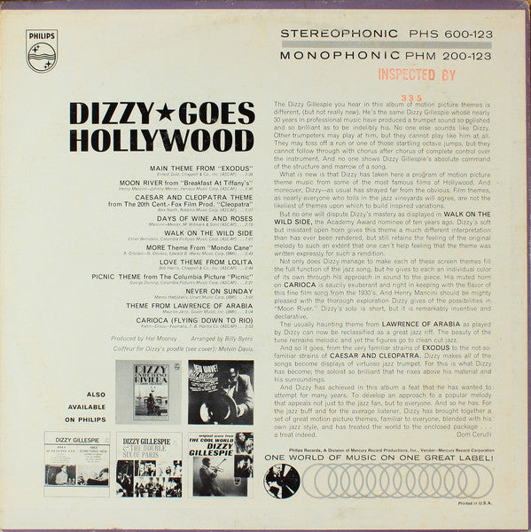 Dizzy Gillespie : Dizzy Goes Hollywood (LP, Album)