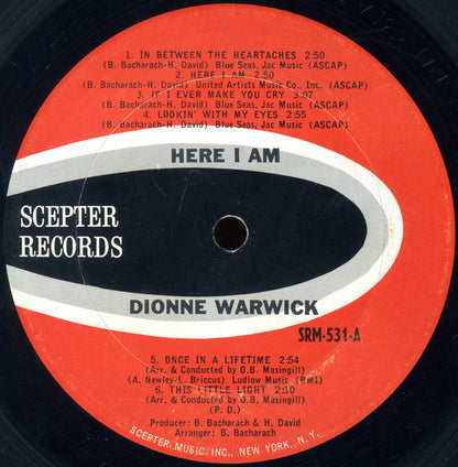 Dionne Warwick : Here I Am (LP, Album, Mono)